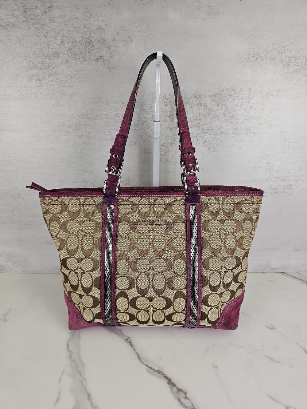 Coach Vtg Beaded Canvas Tote Bag